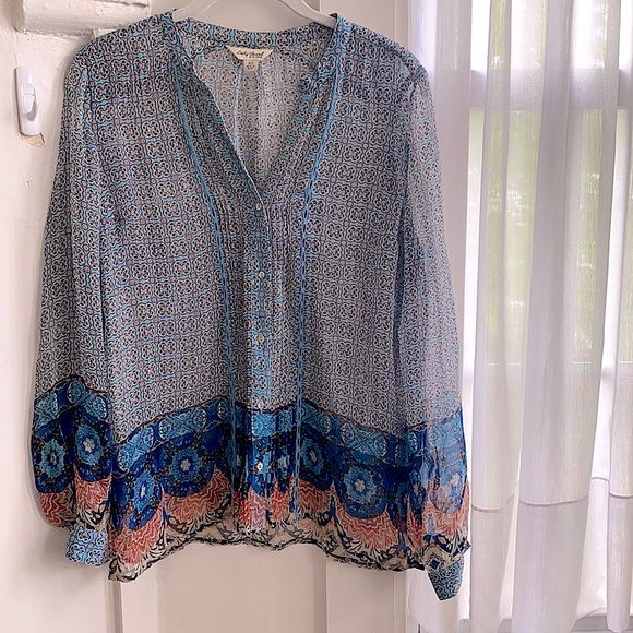 Lucky Brand Mixed Print Blue Multi Blouse Size XS - Picture 8 of 11